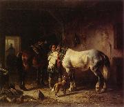 Wouterus Verschuur Saddling the horses France oil painting artist
